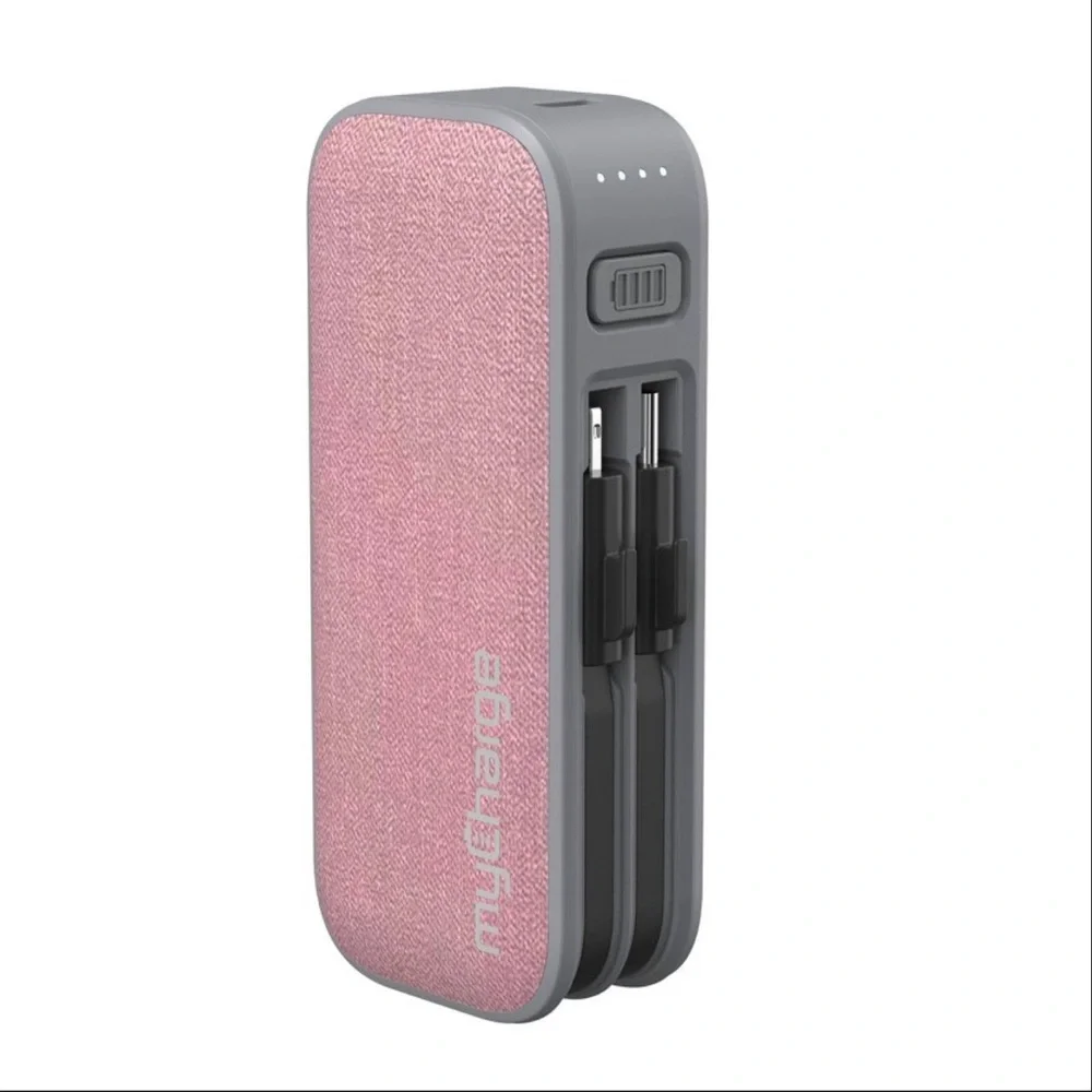 myCharge Powerhub Mini 3000mAh/12W Output Power Bank with Integrated Cables-Pink